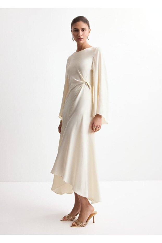 Asimetrik yaka evaze elbise - 2