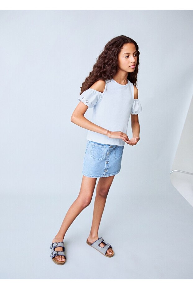 Düğmeli denim etek - 2