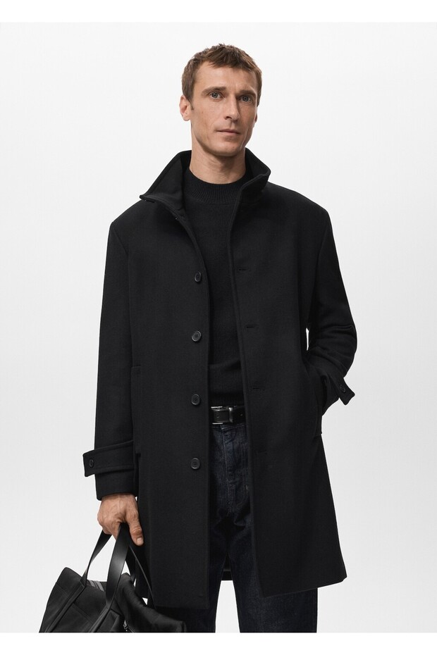 Dik yaka yün palto - 1