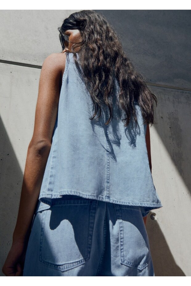 Düğmeli denim yelek - 4