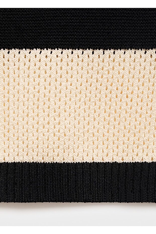 V yaka çizgili triko bluz - 5