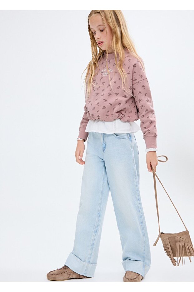 Çiçek desenli işlemeli sweatshirt - 1