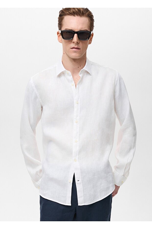 %100 keten regular fit gömlek - 1