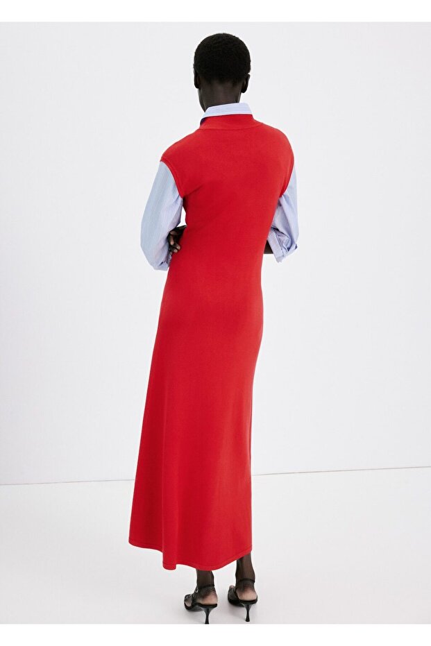 Perkins yakalı triko elbise - 4