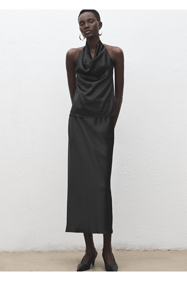 Drapeli yaka saten bluz - 2