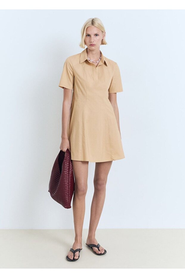 Pamuklu gömlek elbise - 2
