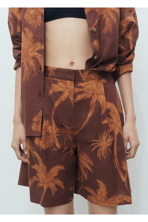 Palmiye desenli pamuklu bermuda şort - 1