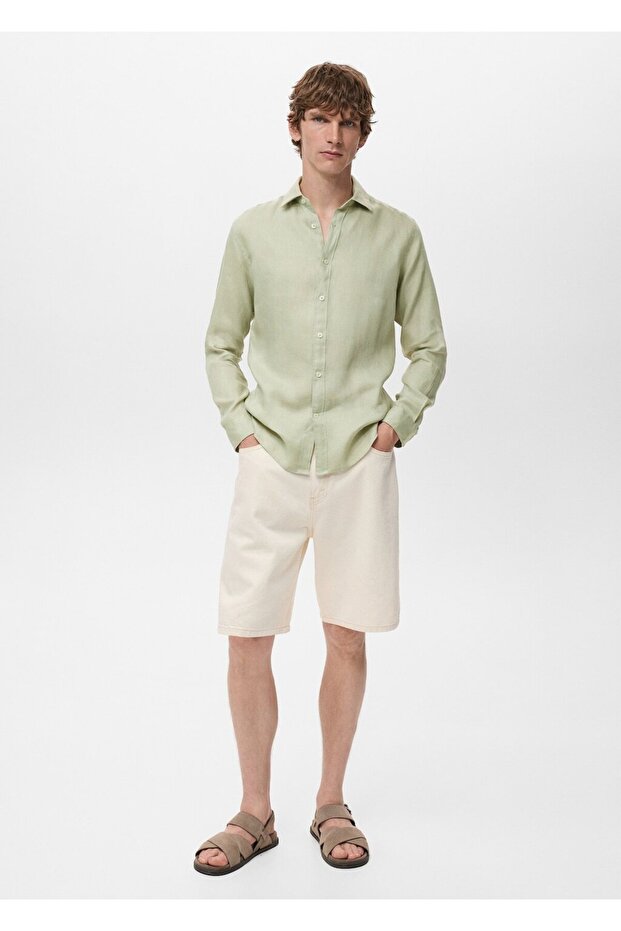 %100 keten regular fit gömlek - 2