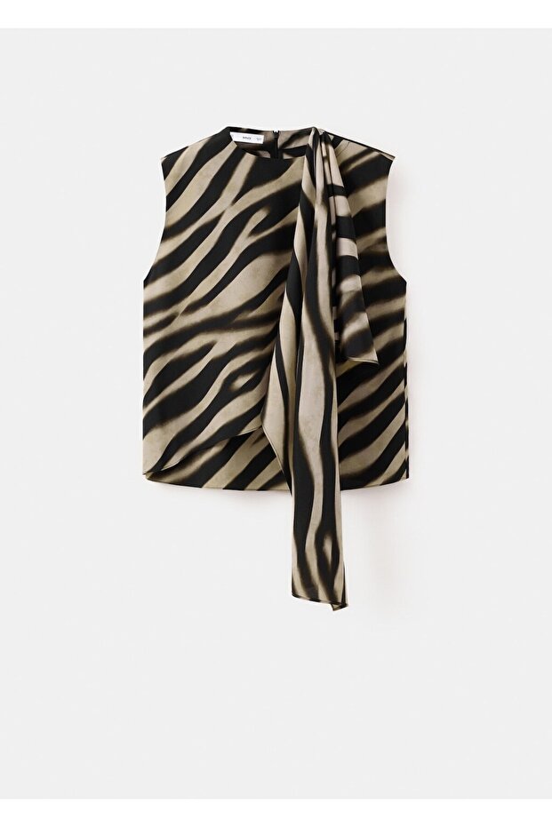 Desenli fularlı bluz - 3