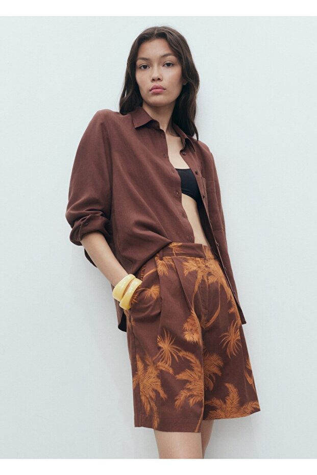 Palmiye desenli pamuklu bermuda şort - 6