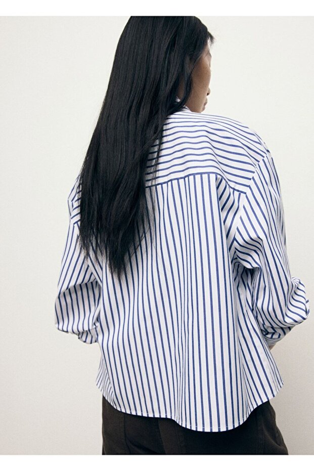 Çizgili crop gömlek - 4