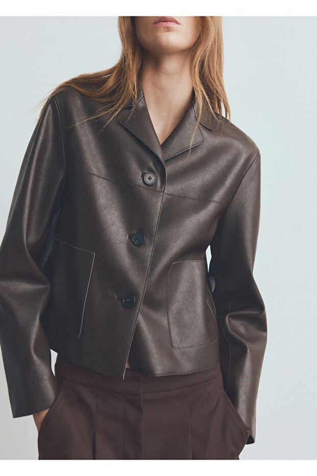 Deri görünümlü cepli ceket - 1