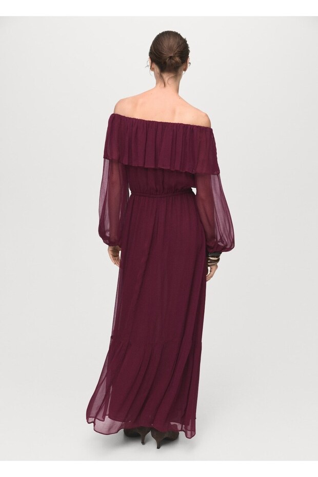 Volanlı straplez elbise - 4