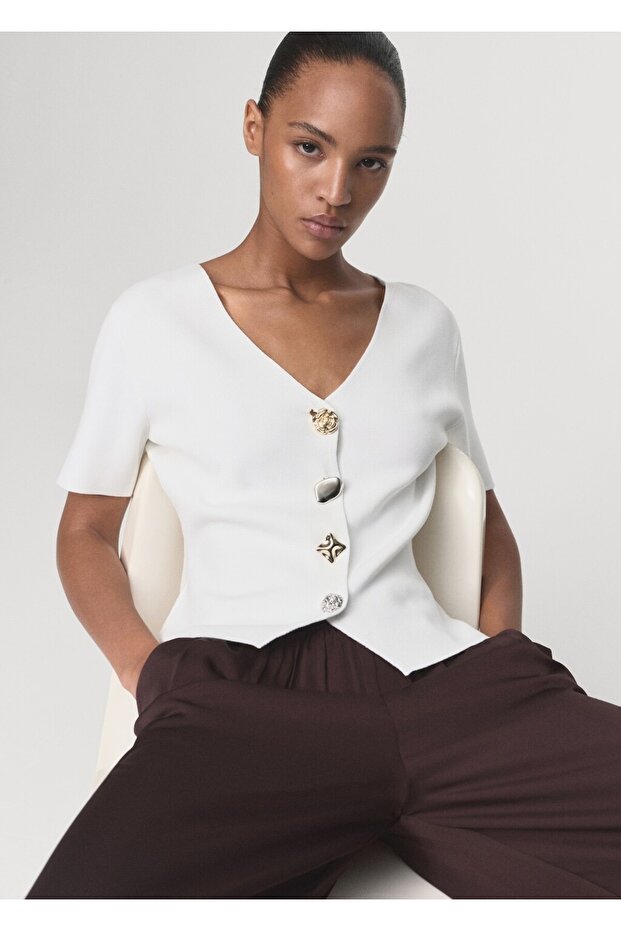 Mücevher düğmeli triko hırka - 1