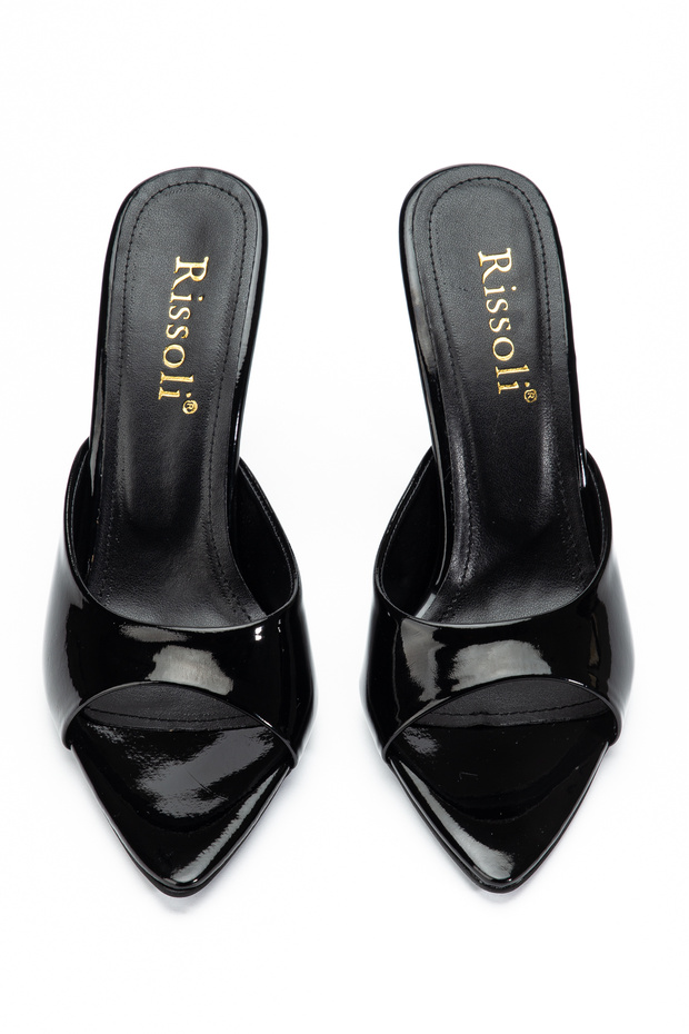 Rissoli női fekete hegyes orrú sarkú szandál - 3