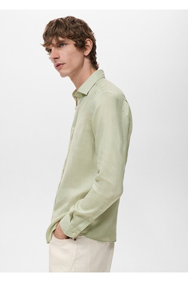 %100 keten regular fit gömlek - 7