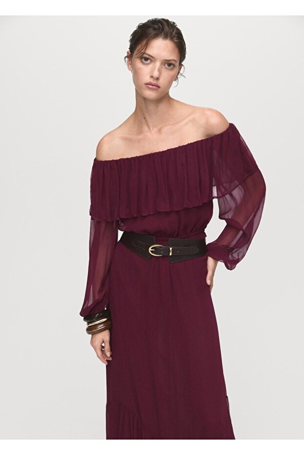 Volanlı straplez elbise - 1