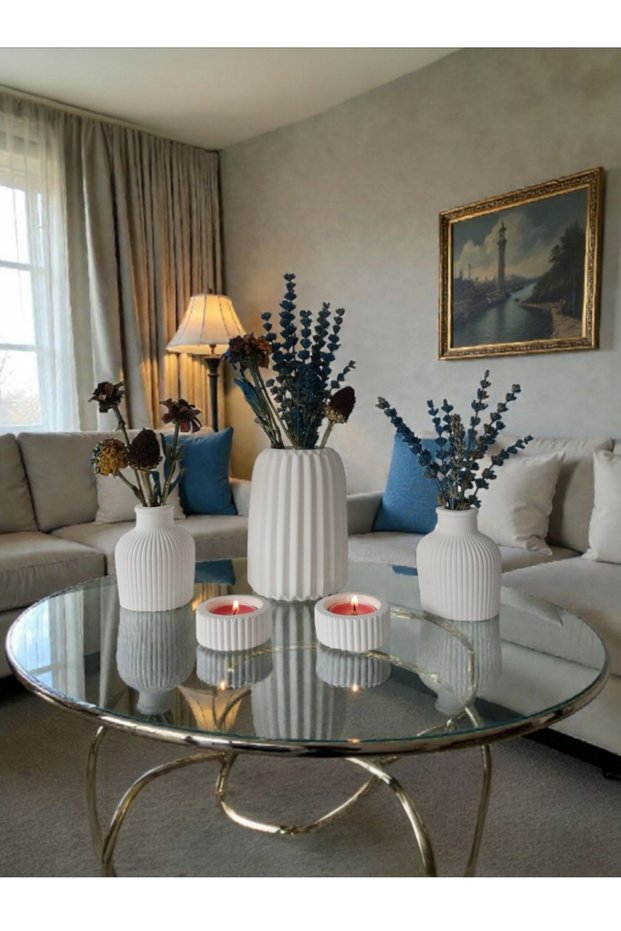 5 Piece Vase & Candle Holder Set | Modern Bohemian | Living Room Office Decor | White