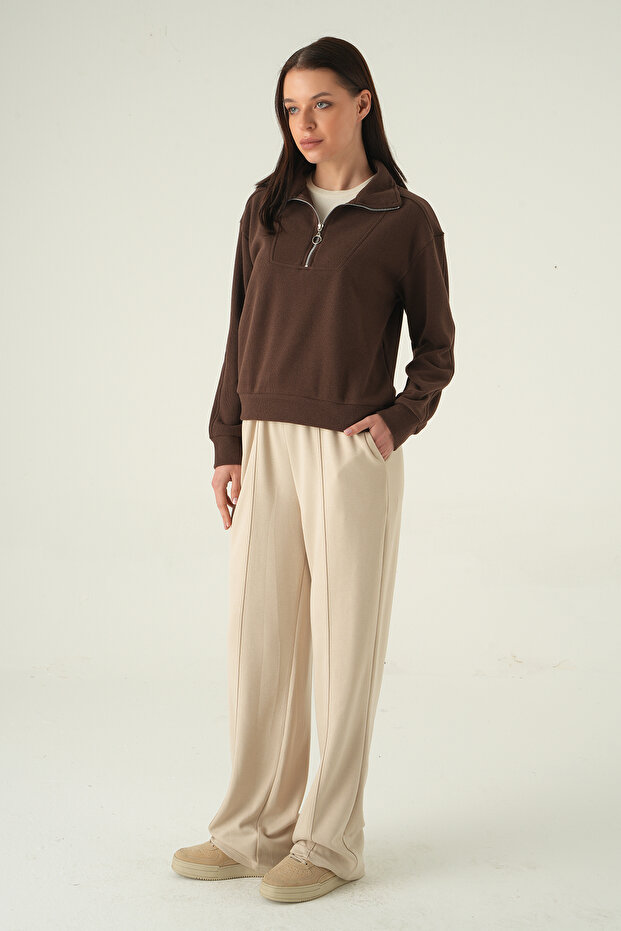 Pulover cu fermoar maro 3065A - 3