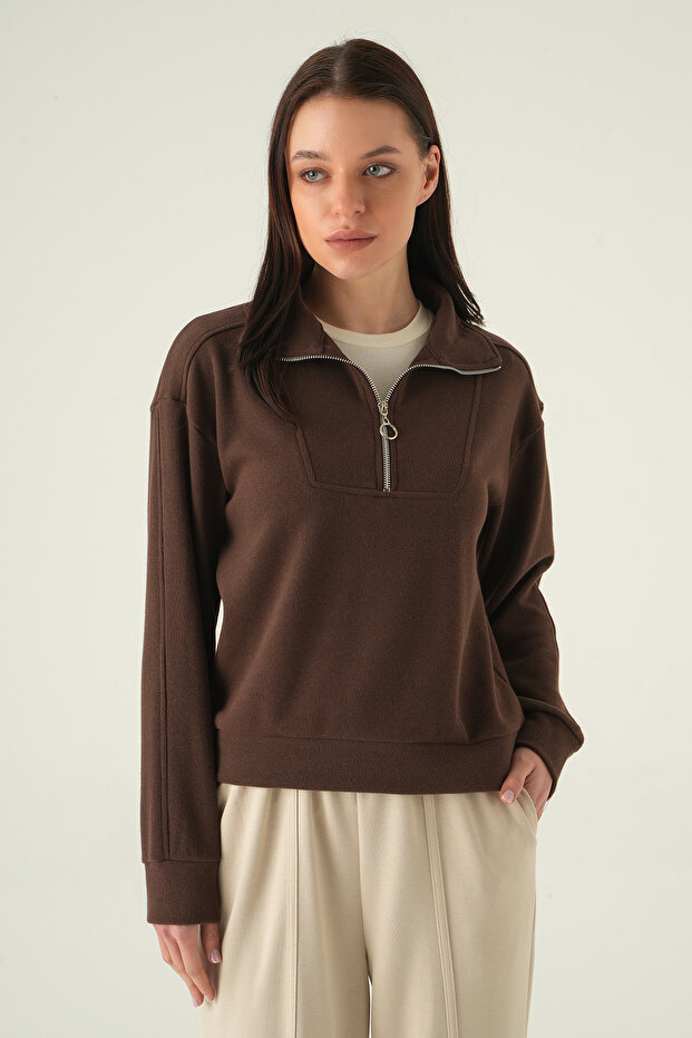 Pulover cu fermoar maro 3065A - 7