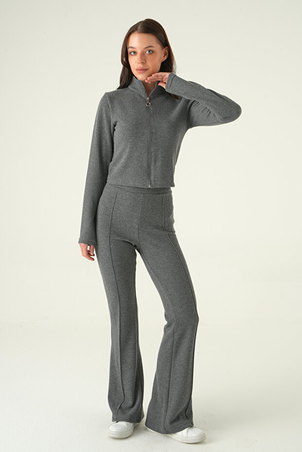 Flared Pants Cardigan Set Anthracite 3098A - 3