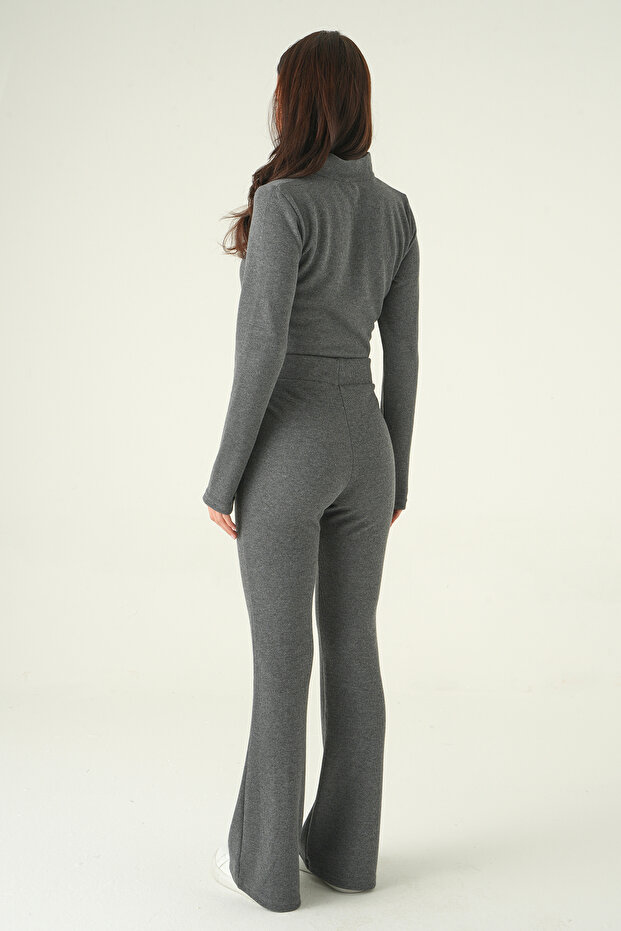 Flared Pants Cardigan Set Anthracite 3098A - 5
