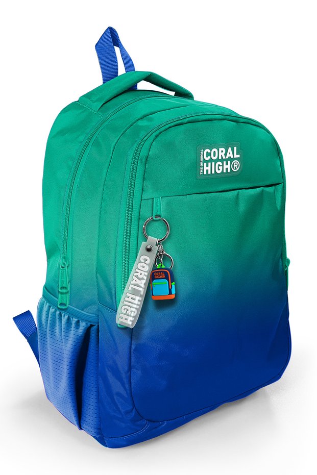 Kids Green Cobalt Blue Color Gradient Three Compartment School Backpack 23665