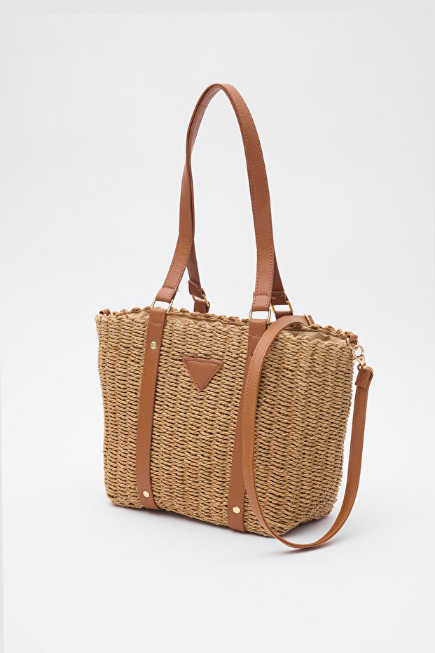 Camel Solea Hasır Omuz Çantası - 3