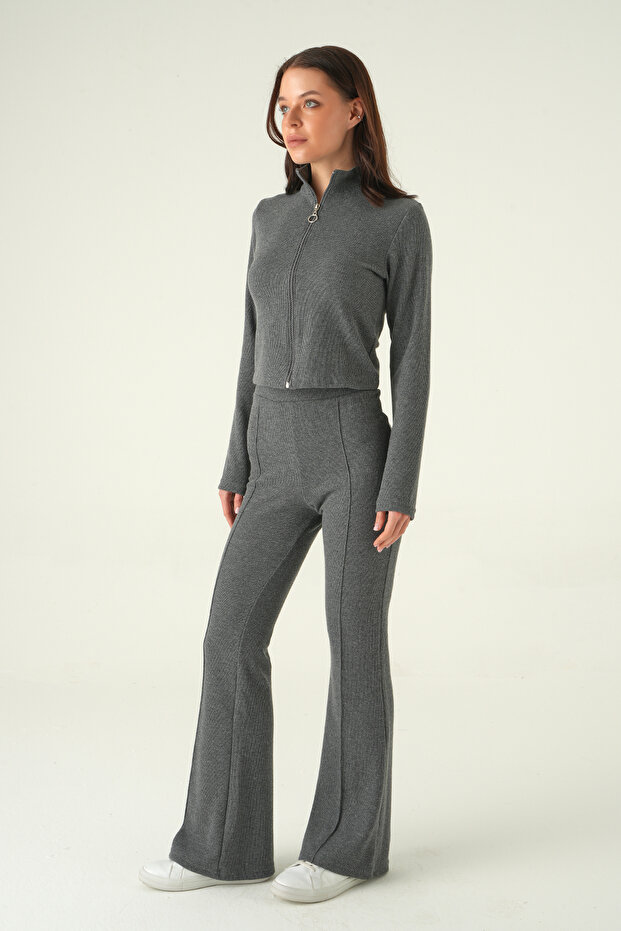 Flared Pants Cardigan Set Anthracite 3098A - 1