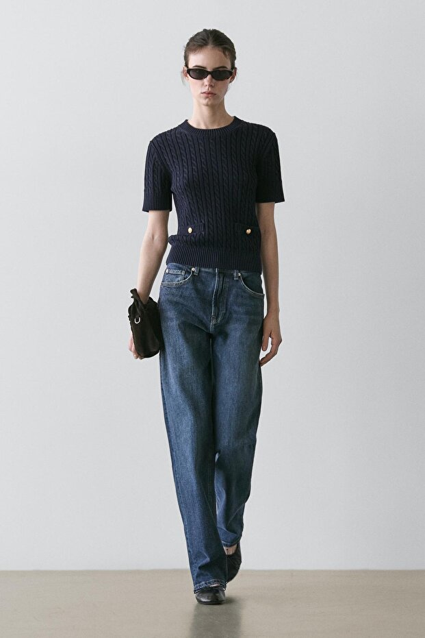 Short-sleeved cable knit jumper - 2