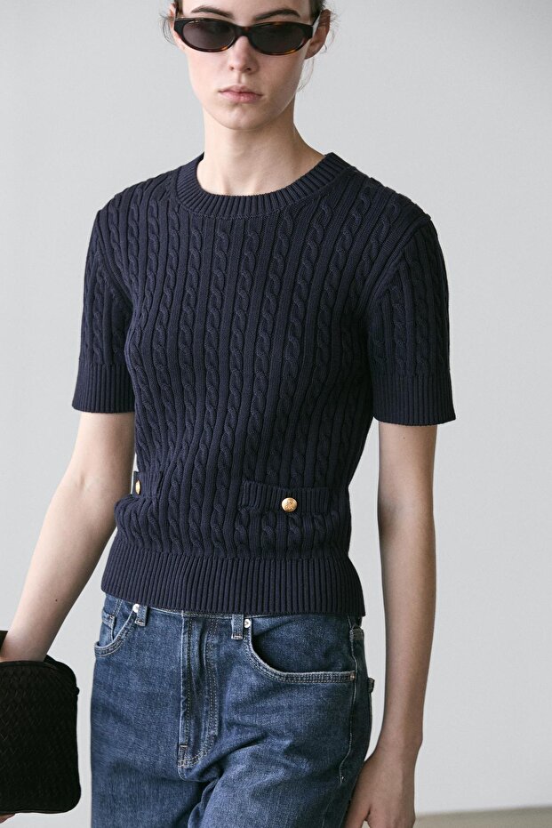Short-sleeved cable knit jumper - 4