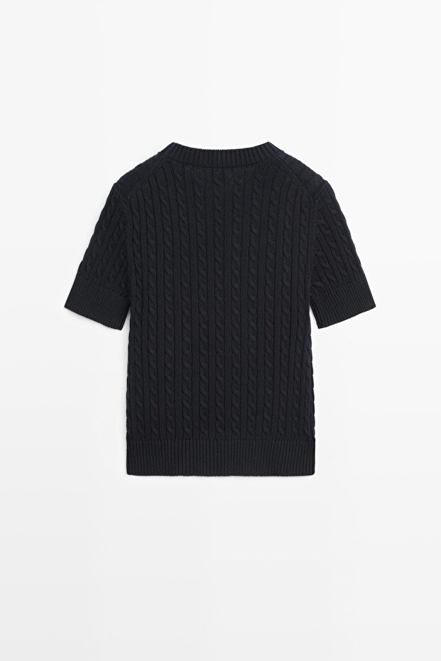 Short-sleeved cable knit jumper - 8