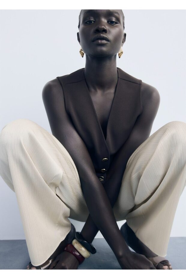 Pileli elastik belli pantolon - 7