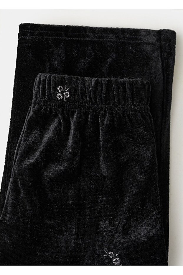 İşlemeli kadife pantolon - 5