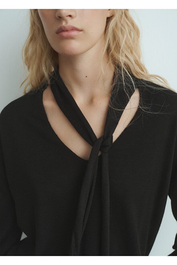 Fularlı V yaka kazak - 6