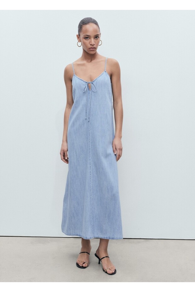 Askılı denim elbise - 2