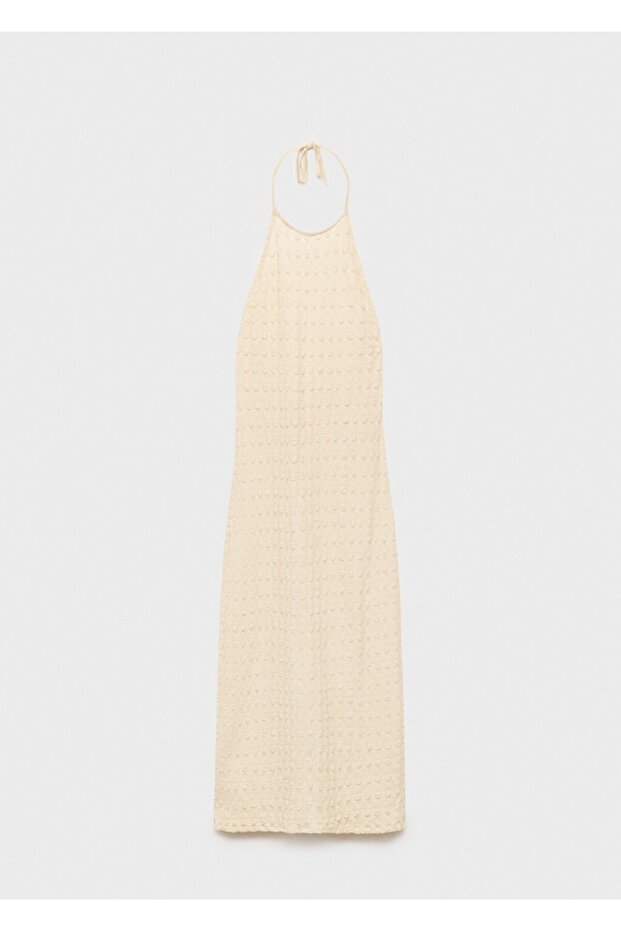 Halter yaka krep elbise - 3