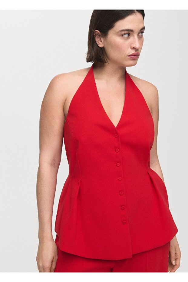 Halter yaka peplum bluz - 7