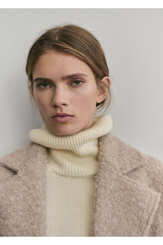 Yakalı buklet palto - 8