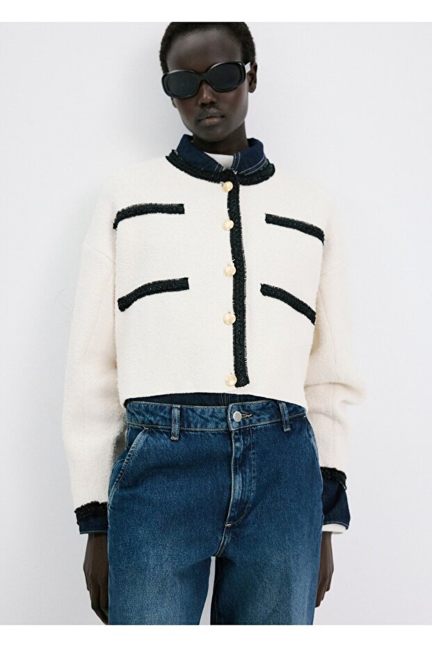 Kontrast şeritli triko ceket - 1