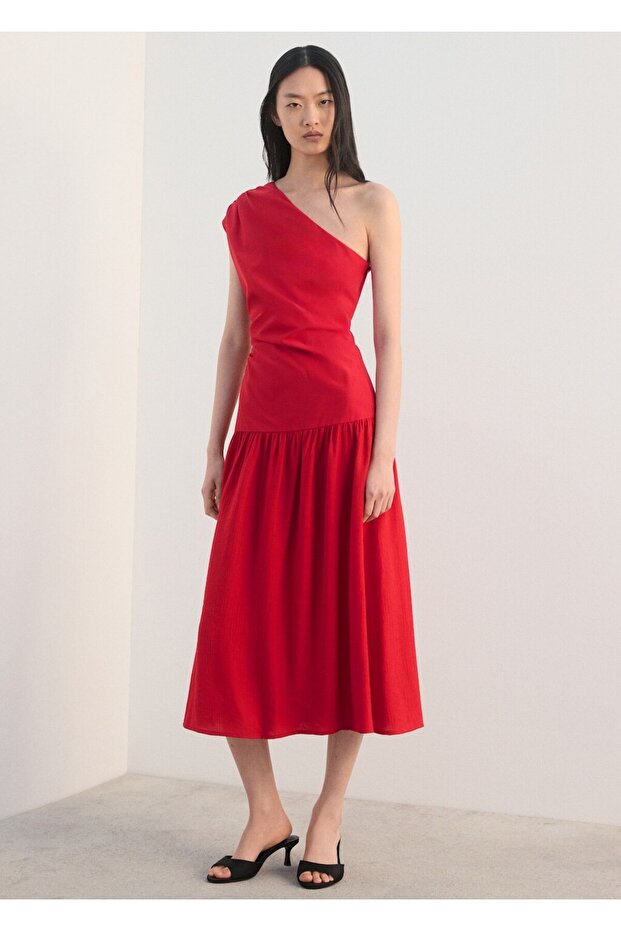 Asimetrik pileli elbise - 2