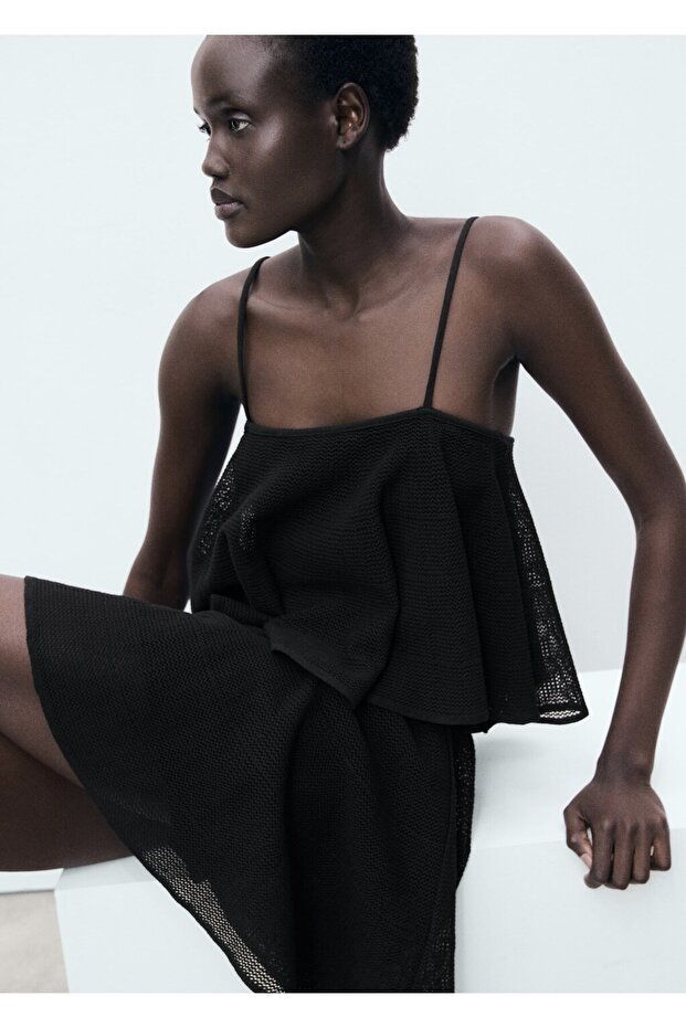 Volanlı triko elbise - 7