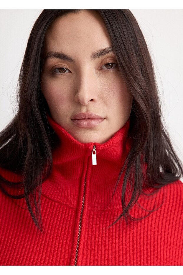 Kontrast yaka fermuarlı kazak - 8