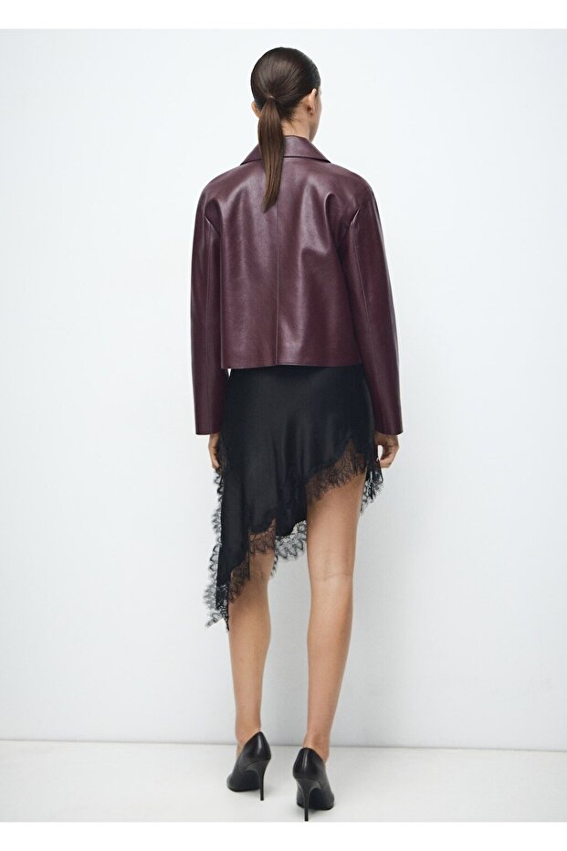 Deri görünümlü cepli ceket - 4