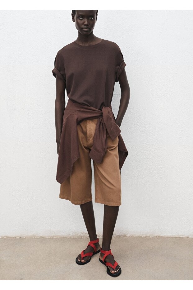 Kemerli denim bermuda jort - 7