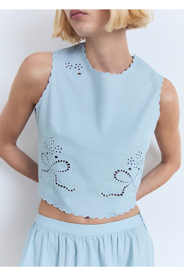 İşlemeli crop bluz - 5