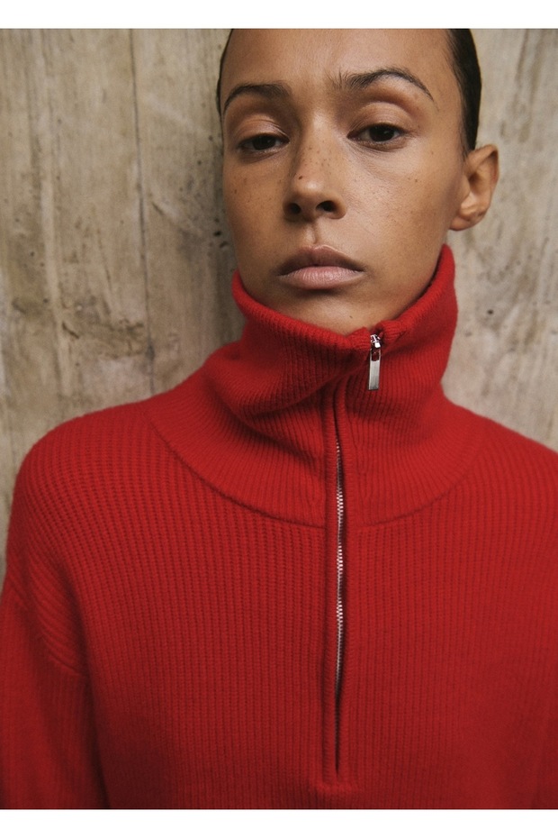 Kontrast yaka fermuarlı kazak - 6