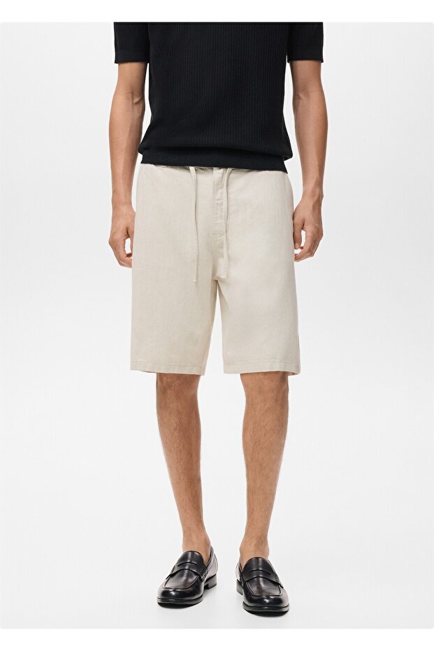 Keten bağlı şort - 1