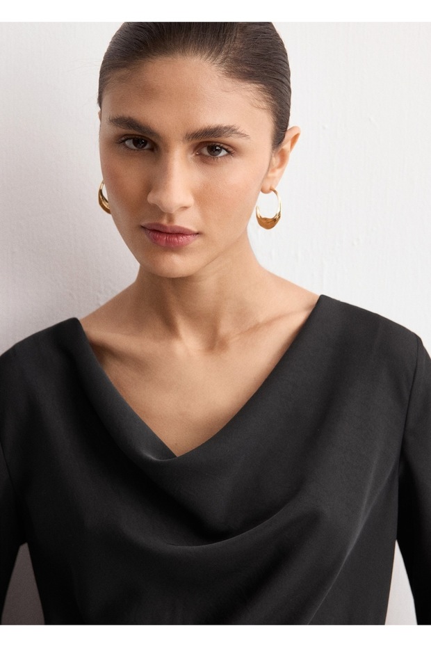 Yakası drapeli elbise - 6