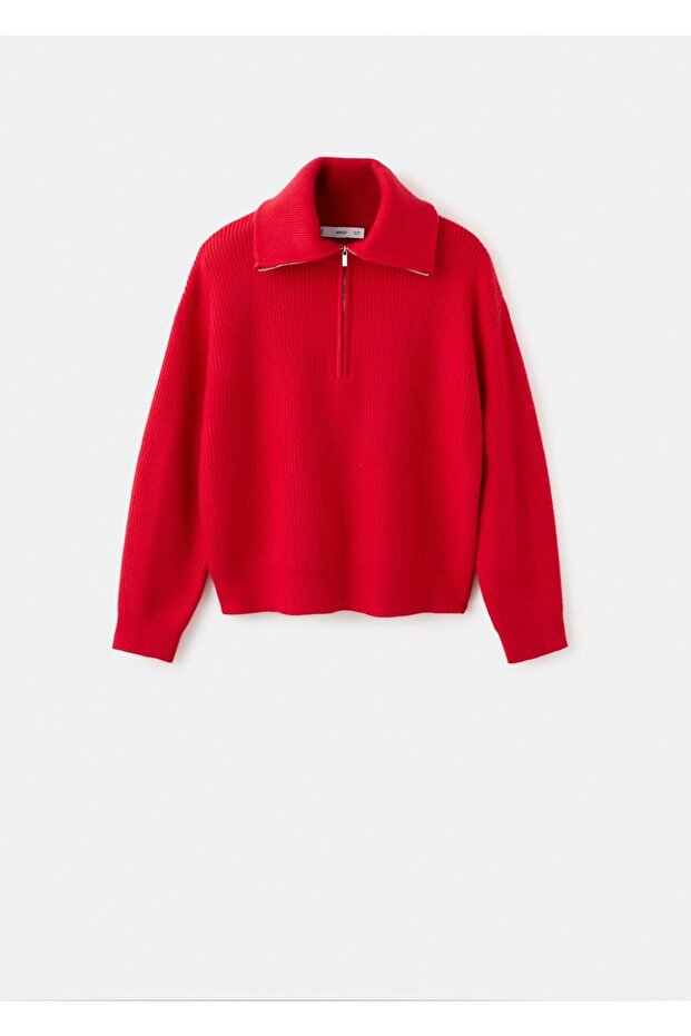 Kontrast yaka fermuarlı kazak - 3